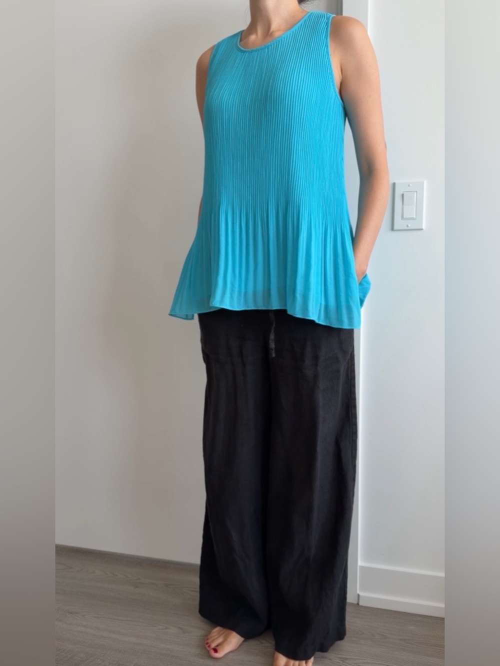 Teal Pleated Elegant Chic Top